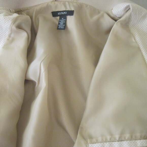 ALFANI-Mens-Size XL-Lt. Biege-Faux Suede Perforated Bomber Zip-Up Jacket Coat - Picture 3 of 9